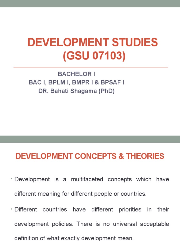 Development Studies (Gsu 07103) : Bachelor I Bac I, BPLM I, BMPR I ...