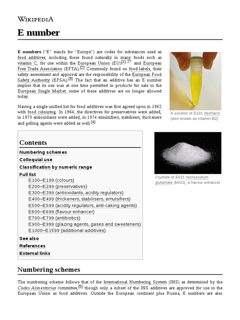 E Number PDF Sulfate Food Ingredients