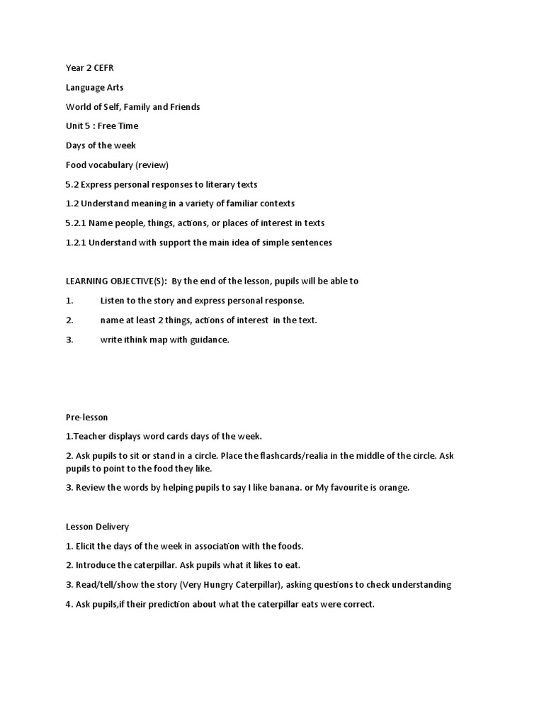 Year 2 Cefr Lesson Plan Pdf
