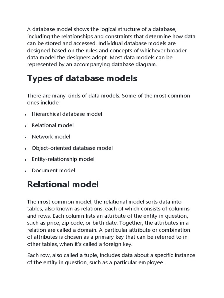Database Models Overview | PDF | Relational Database | Databases