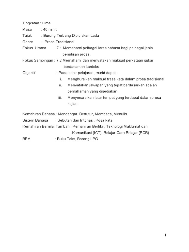Sinopsis Prosa Tradisional Tingkatan 5 | PDF