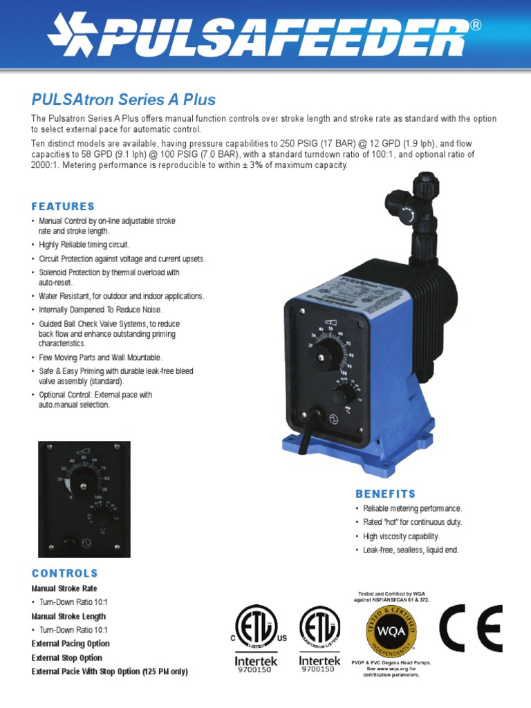 Pulsatron Series A Plus Tech Sheet-1 | PDF | Valve | Pipe (Fluid ...