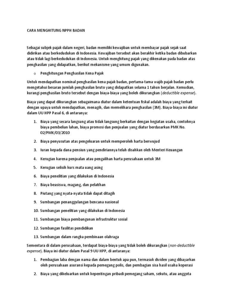 Cara Menghitung PPH Badan | PDF