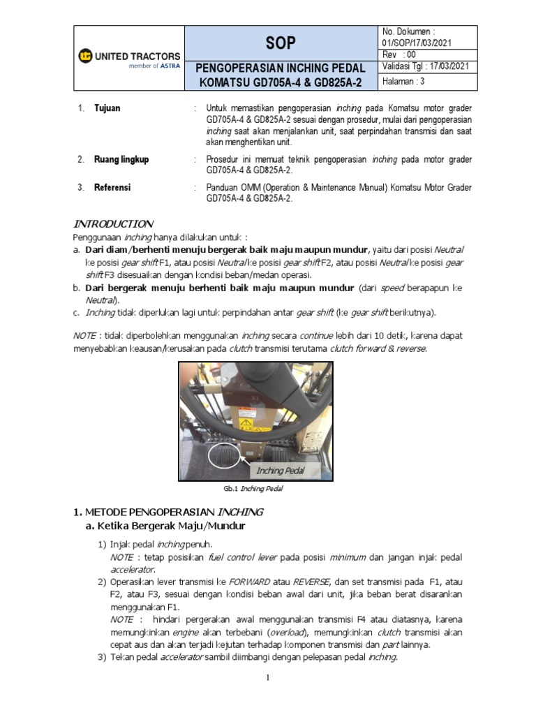 Prosedur Inching Pedal Grader Komatsu | PDF