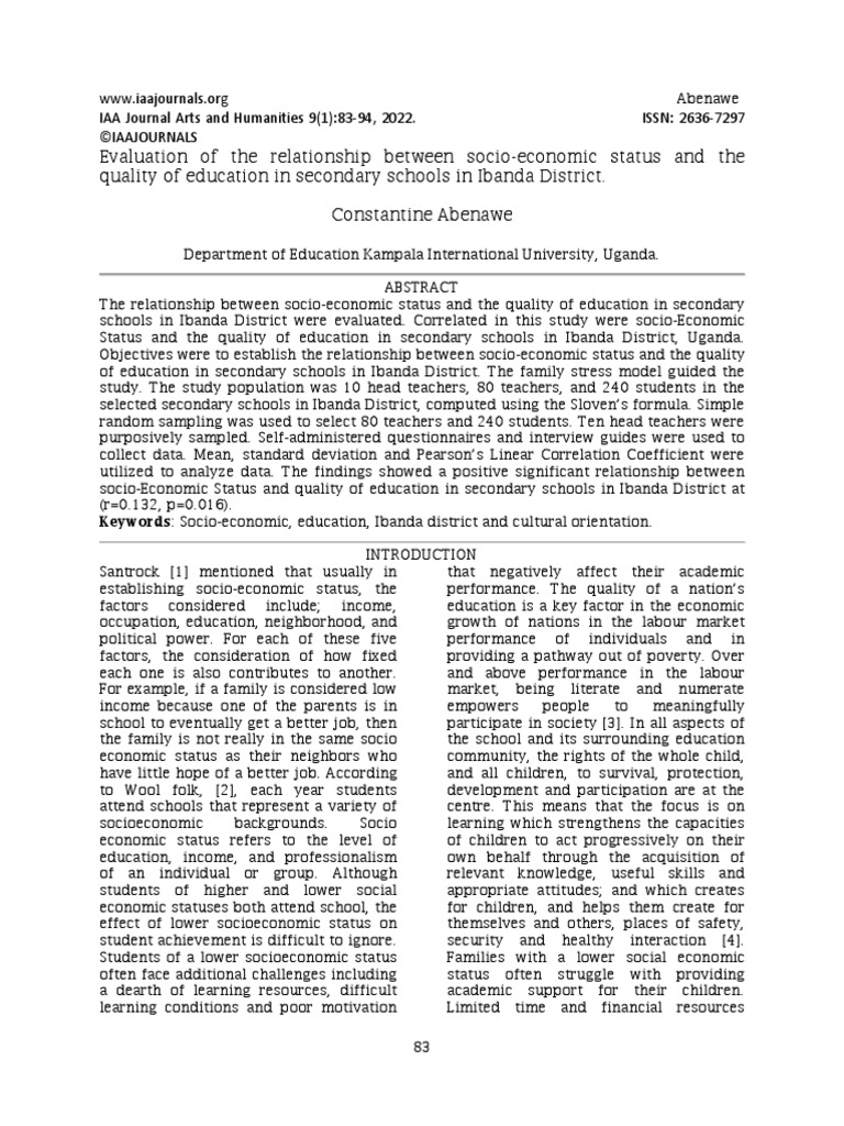 Evaluation of The Relationship Between Socio-Economic Status and The ...