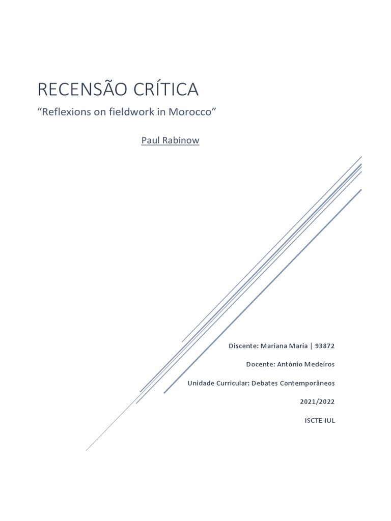 RECENSÃO CRÍTICA - Paul Rabinow - Mariana Maria | PDF | Antropologia ...