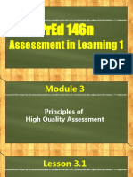 Lesson 3.1 Principles of High Quality Assessment (T003, T081, & T069) Part 1