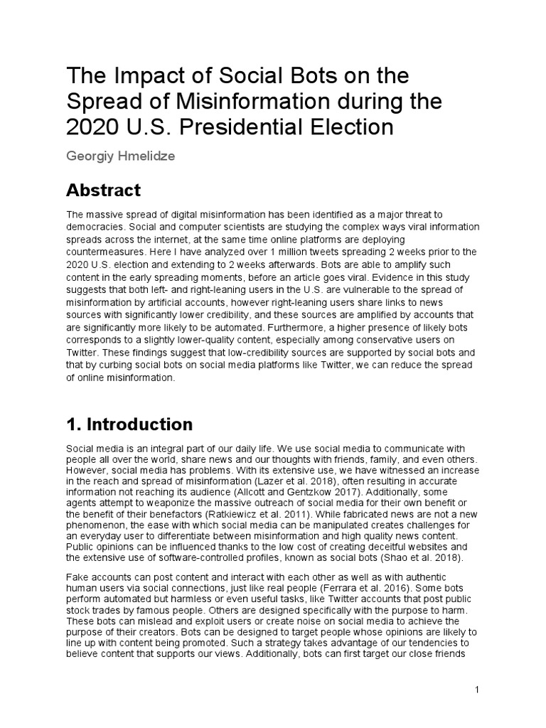 The Impact of Social Bots On The Spread of Misinformation During The ...