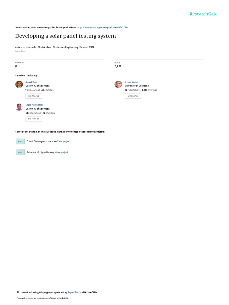 Developing A Solar Panel Testing System PDF
