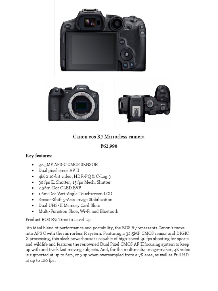 Canon EOS R7: 32.5MP Mirrorless Camera | PDF