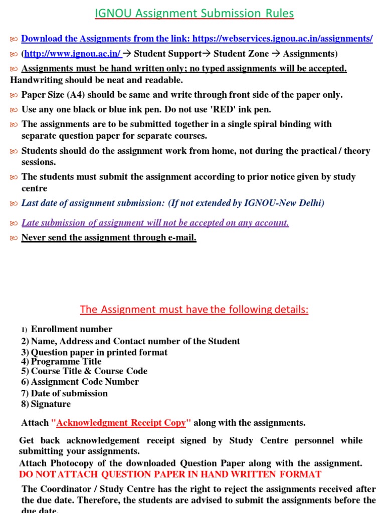 IGNOU Assignment Submission Guidelines | PDF
