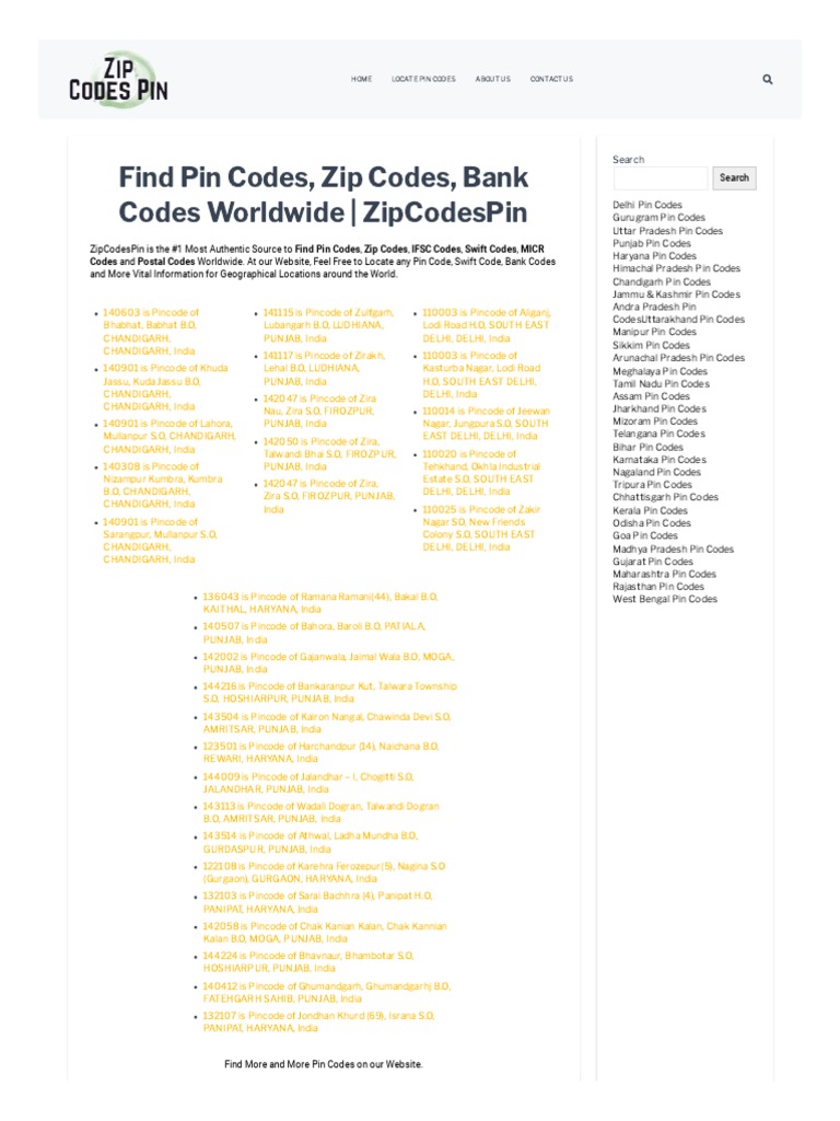 Find Pin Codes, Zip Codes, Bank Codes Worldwide PDF Punjab
