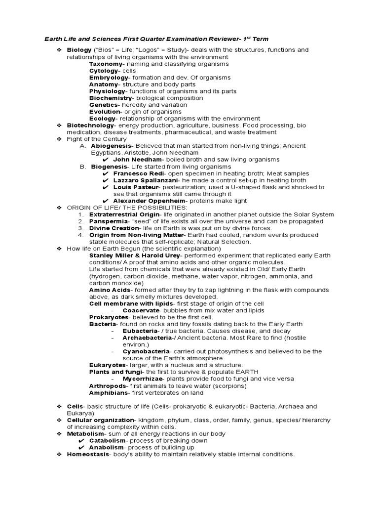 Earth Life Sciences Exam Reviewer | PDF | Cell (Biology) | Dna