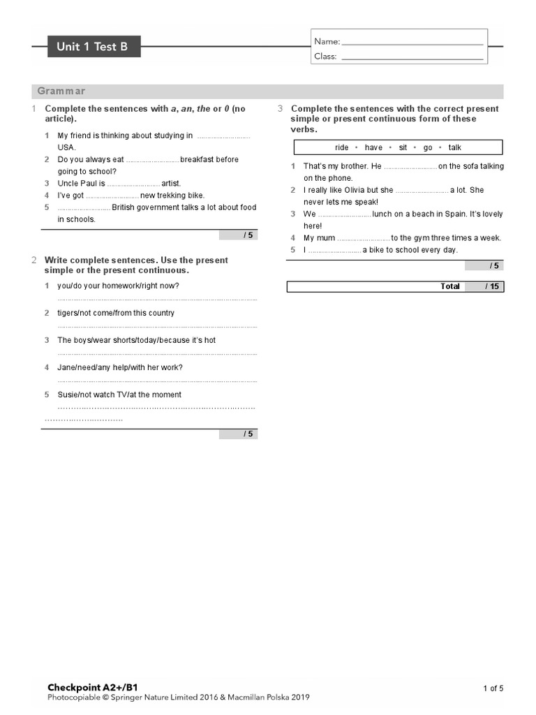 checkpoint-a2-b1-unit-1-test-b-pdf