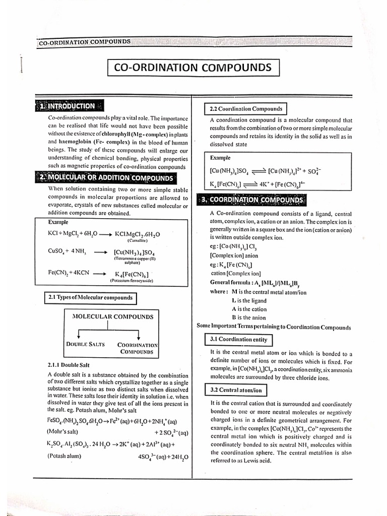Coordination Compounds Notes PDF | PDF