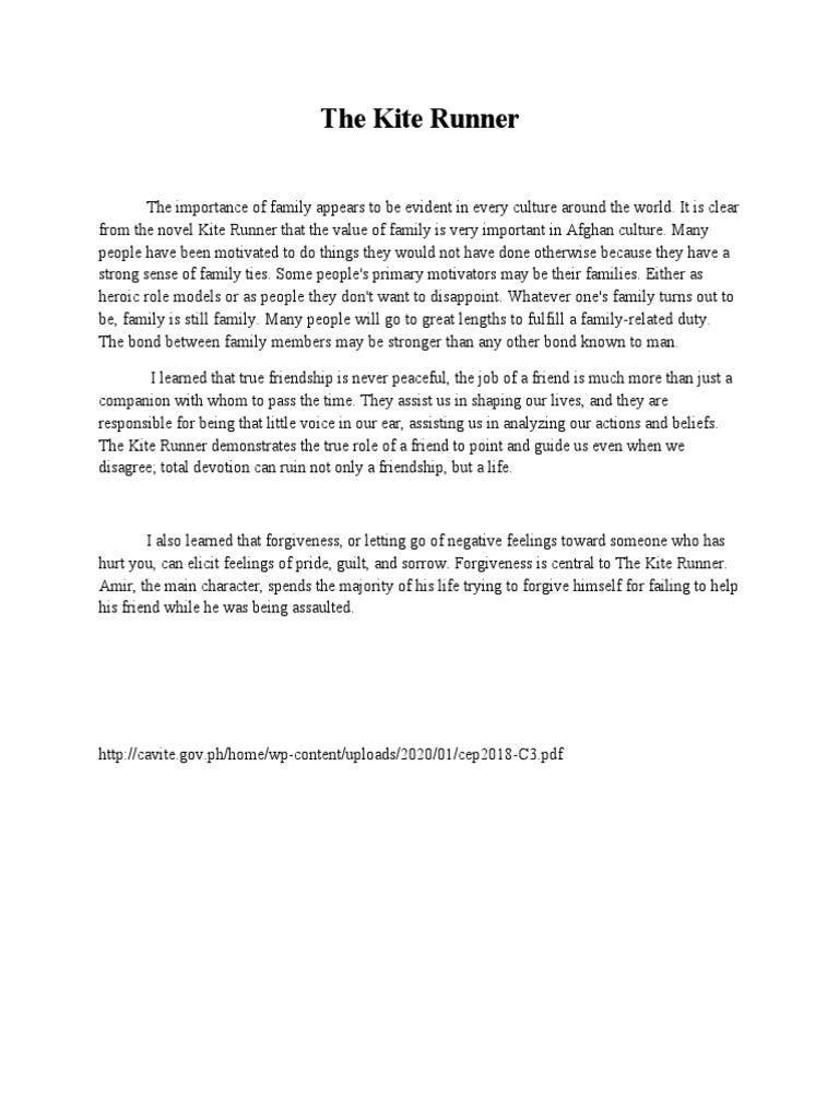 The Kite Runner Essay PDF