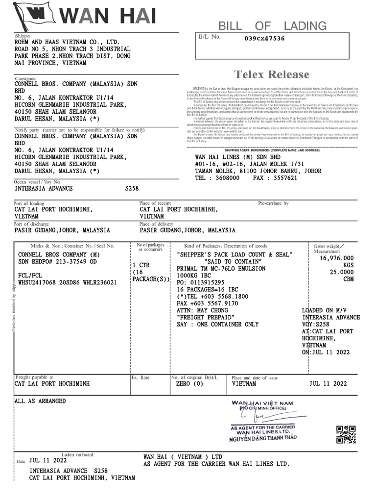 BL + CO + Inv + Pack 113915295 | PDF | Business Law | International Trade