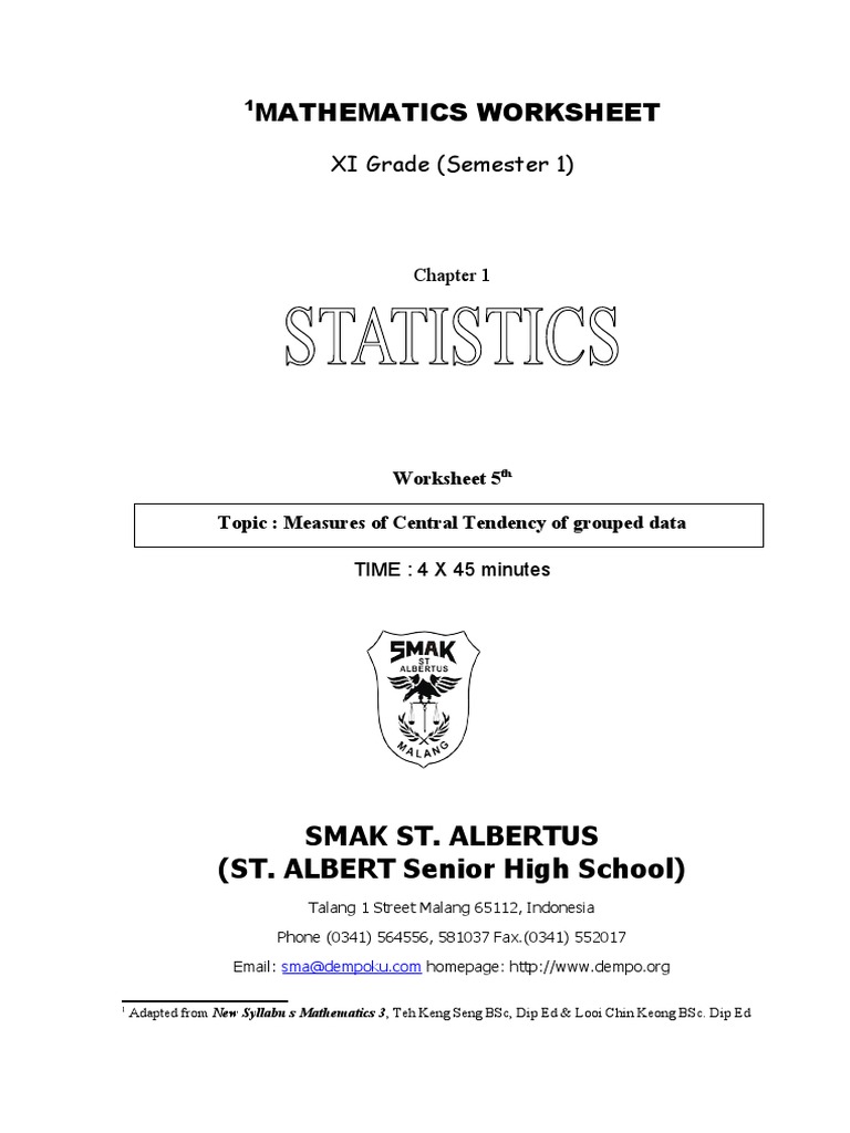 Mean Of Grouped Data Worksheet