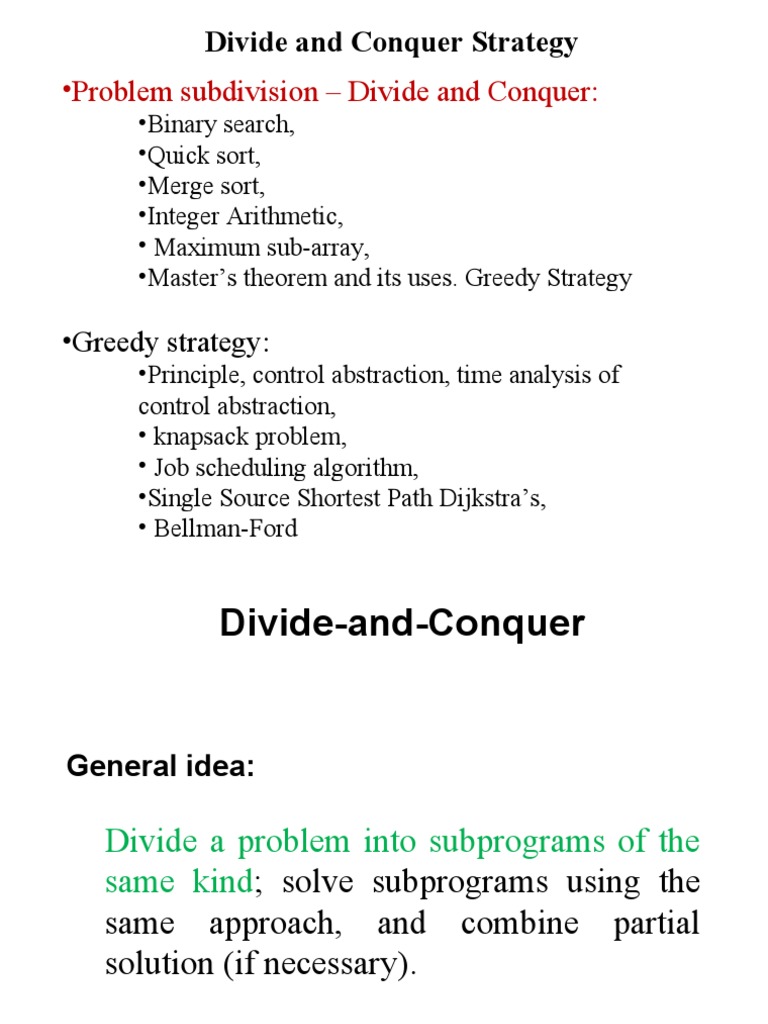 Chapter 2 Divide and Conquer Strategy | PDF | Algorithms And Data ...