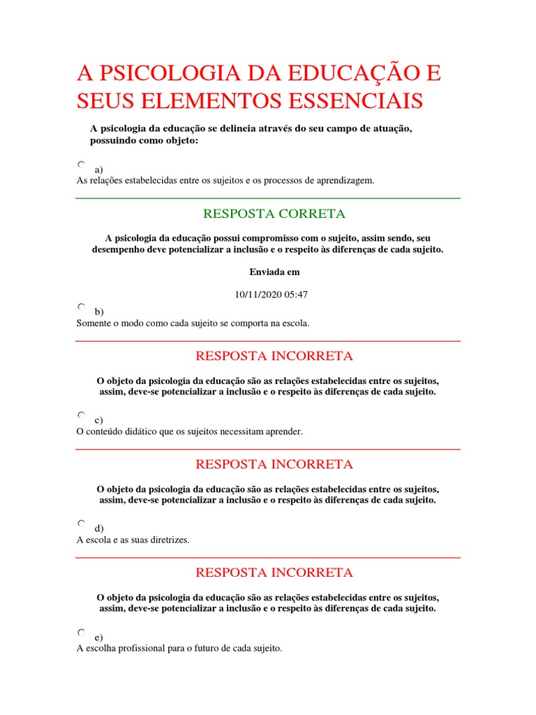 Elementos da Psicologia da Educação | PDF | Psicologia | Aprendizado