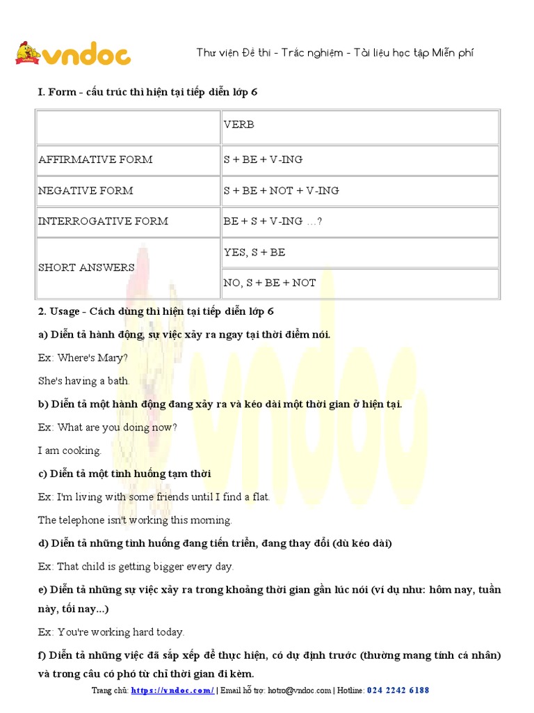 Ly thuyet va bai tap thi hien tai tiep dien tieng anh lop 6 pdf