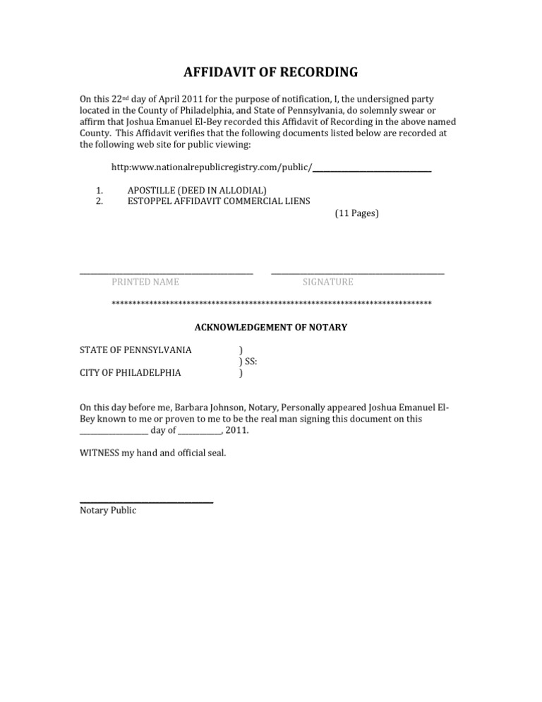 Affidavit of Recording