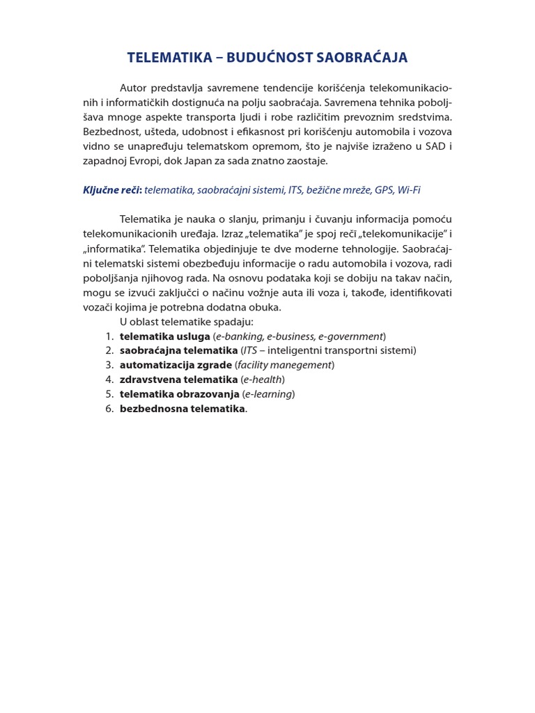 Telematika U Saobraćaju | PDF