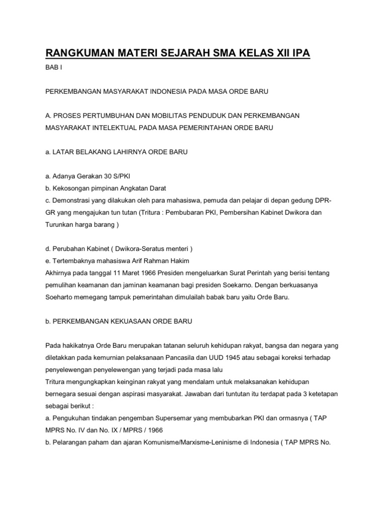 Rangkuman Materi Sejarah Sma Kelas Xii Ipa