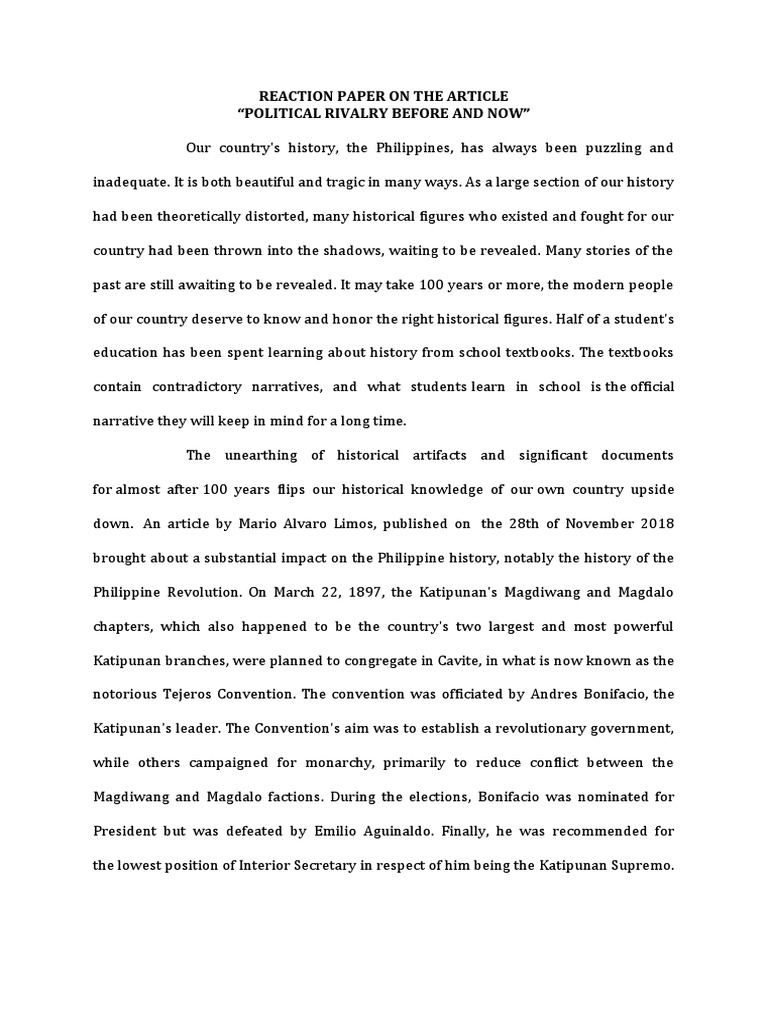 Reaction Paper - Political Rivalry Before and Now | PDF | Philippines