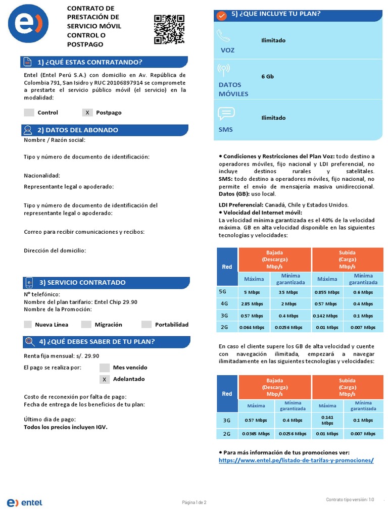 Beneficios del Plan Entel 29.90 Postpago | PDF | Telefonía móvil ...