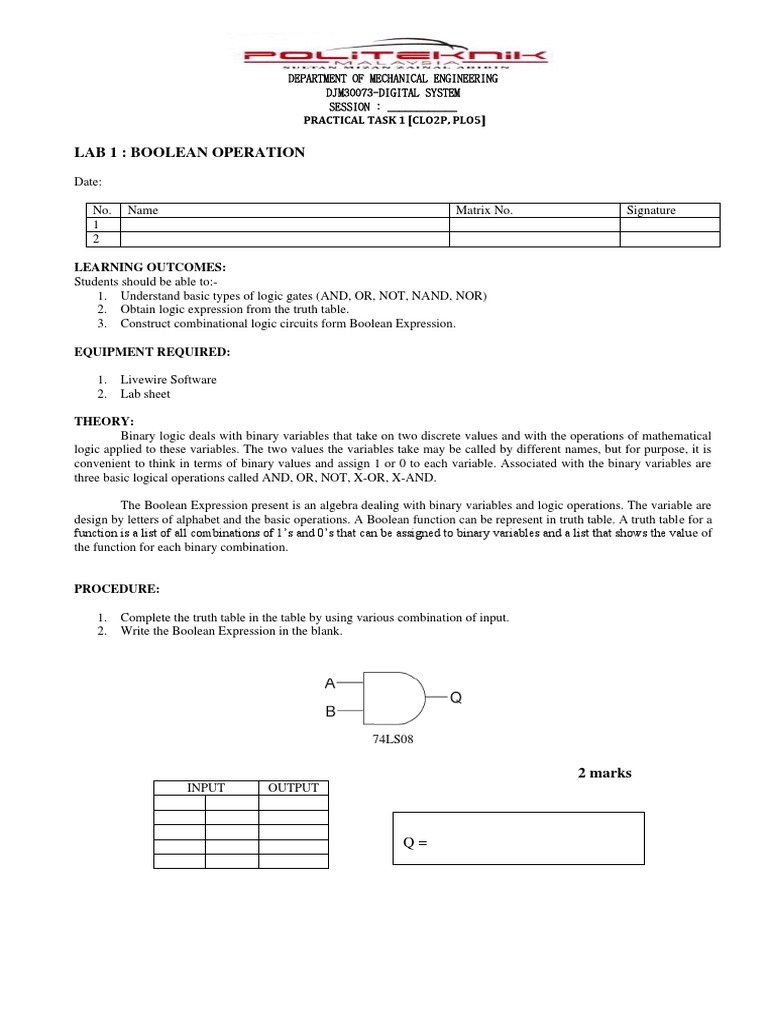 Lab1 Djm30073-Boolean Expression | PDF