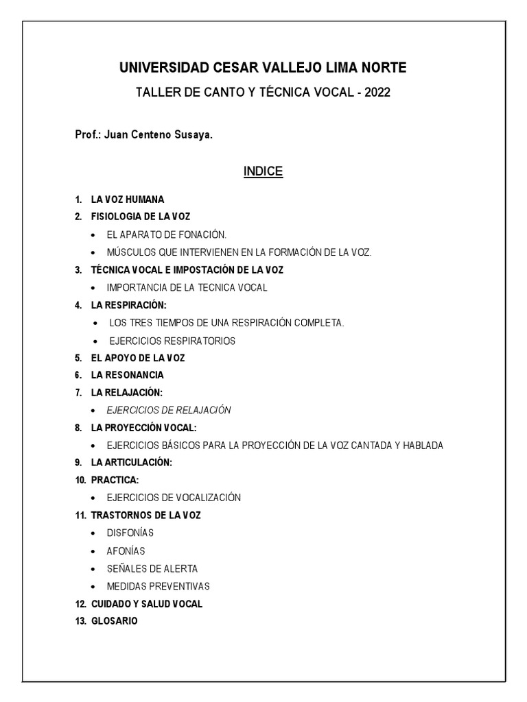 Taller de Canto y Técnica Vocal 2022 | PDF | Respiración | Anatomía