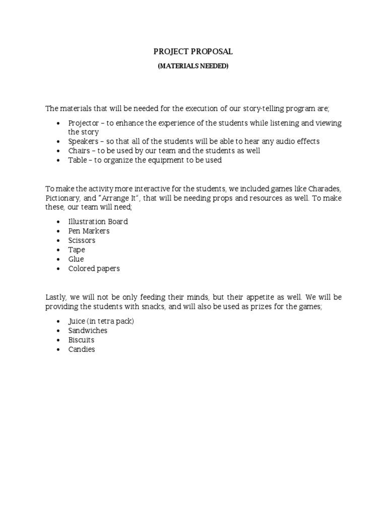 PROJECT PROPOSAL Material Needed PDF
