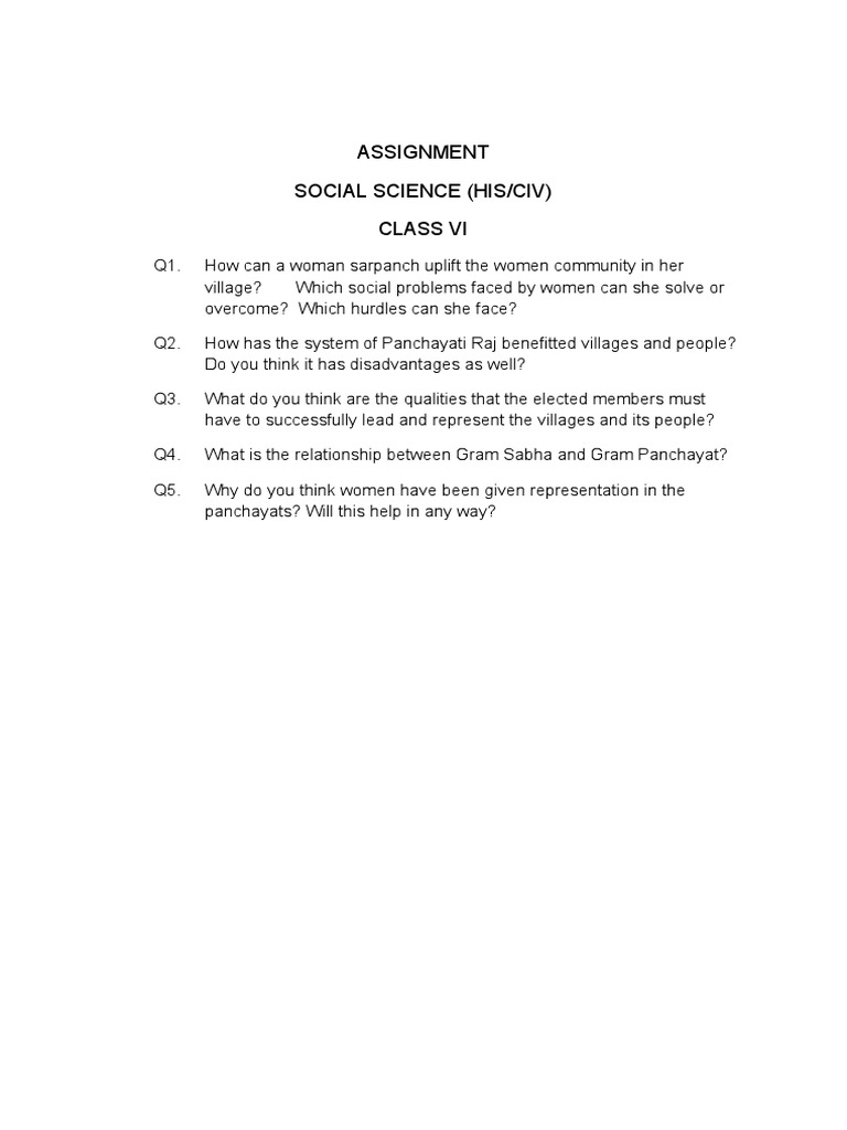 CBSE Class 6 Social Science - Panchayati Raj | PDF