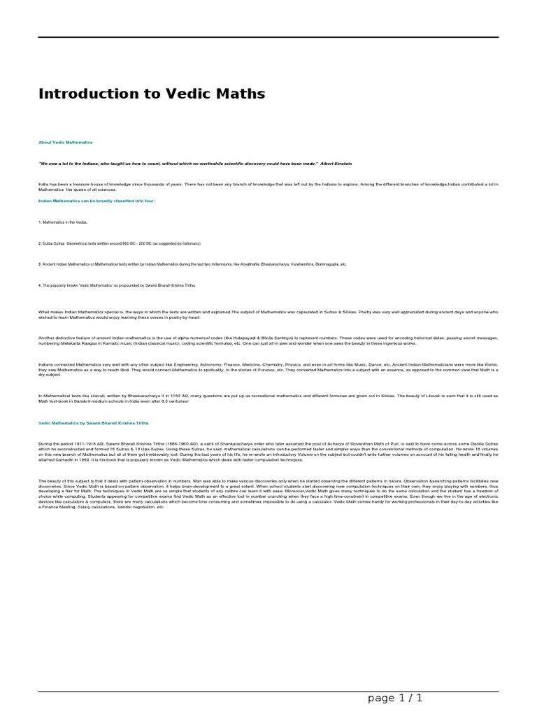 Introduction to vedic maths pdf mathematics vedas