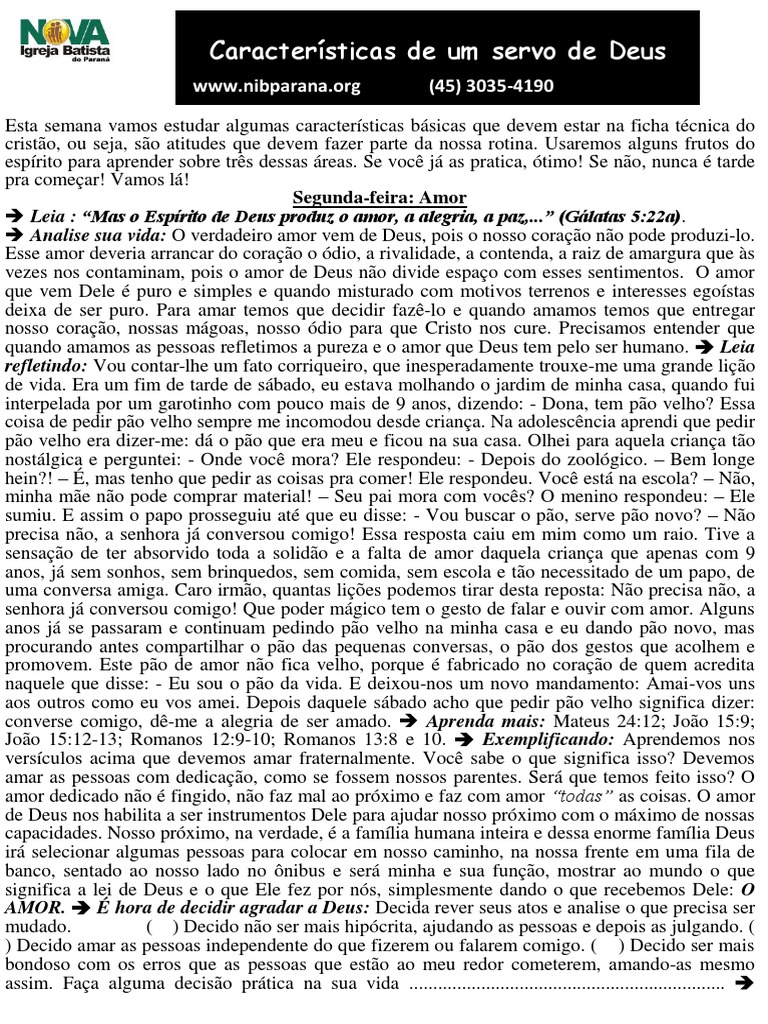 Caracteristicas de Um Servo de Deus PDF Amor Deus