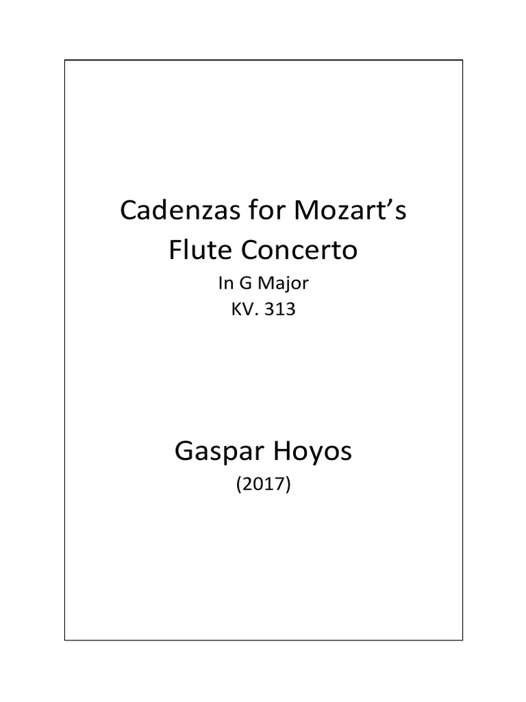 Cadenza's For Mozart's Flute Concerto in G Major KV.313 PDF Musical