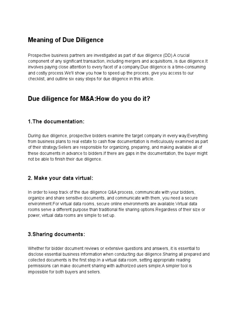 Ace how to prepare for a due diligence process