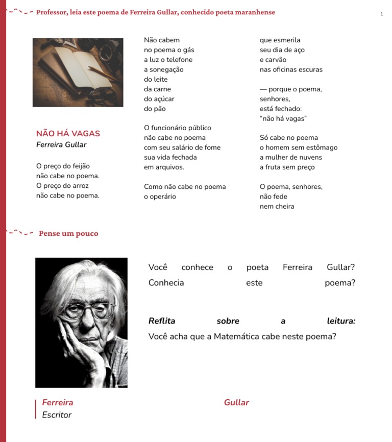 Poema "Não Há Vagas" de Ferreira Gullar | PDF
