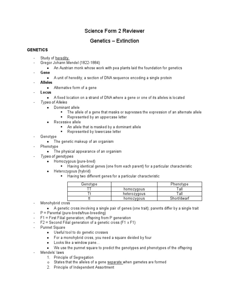 Science Form 2 Reviewer | PDF | Dominance (Genetics) | Zygosity