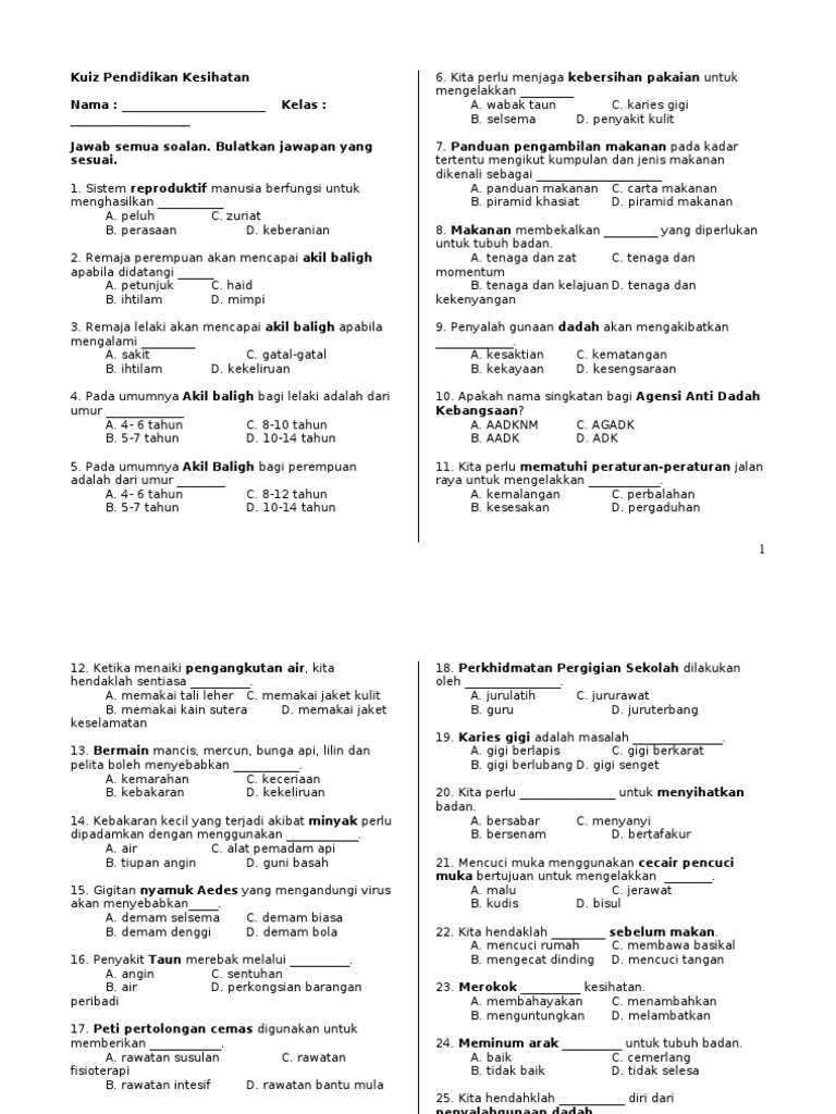 Kuiz Pendidikan Kesihatan