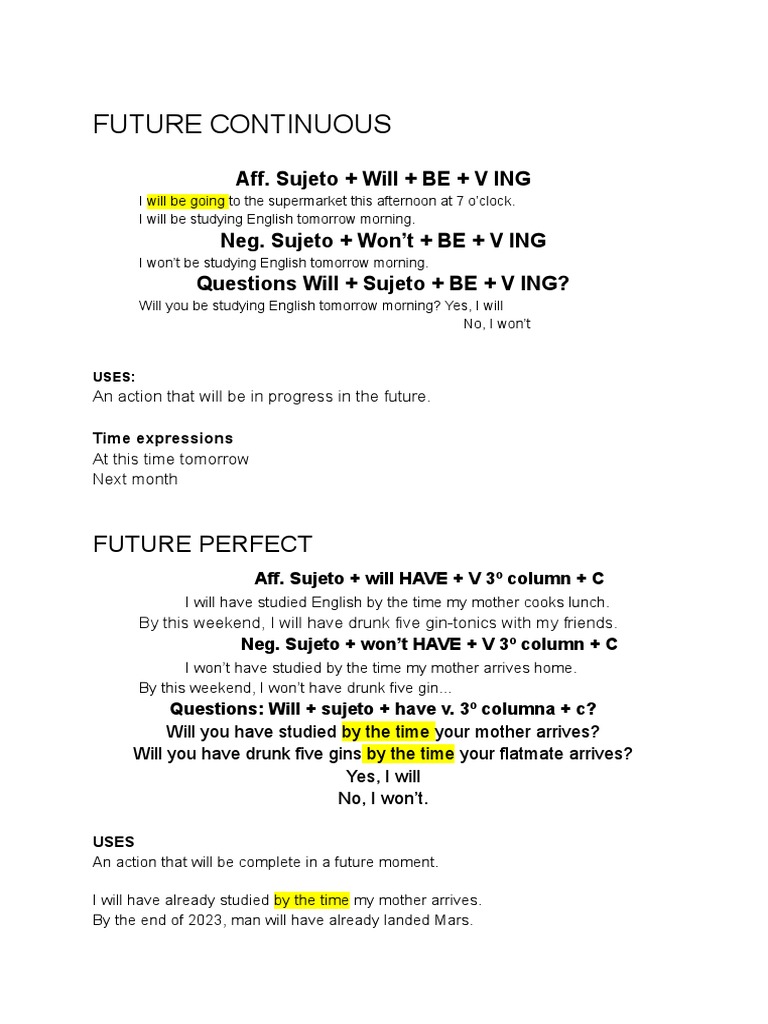 Future Continuous and Perfect Tenses | PDF