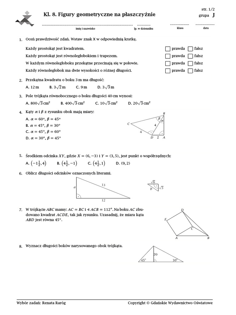 Figury Na Płaszczyźnie Klasa 6 Sprawdzian Pdf