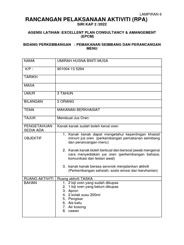 RPA Pemakanan Seimbang untuk Kanak-Kanak | PDF | Kesehatan Holistik ...