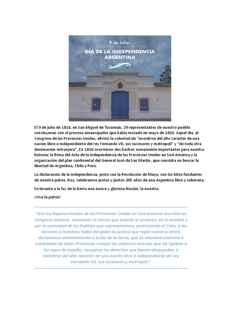 La declaración de independencia de la Argentina y el plan continental ...