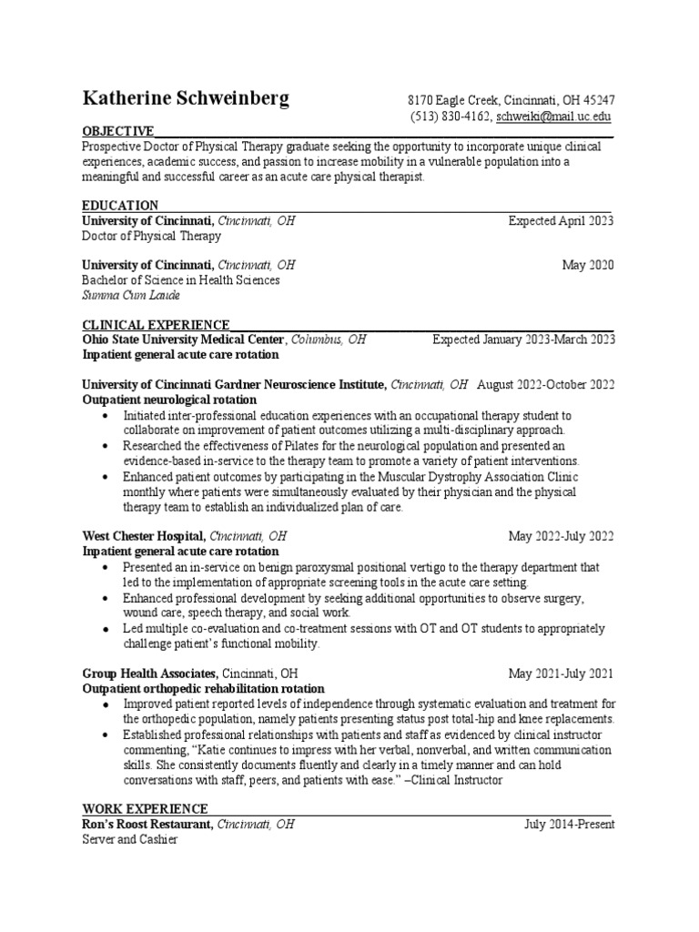 DPT Resume | PDF | Physical Therapy | Health Care
