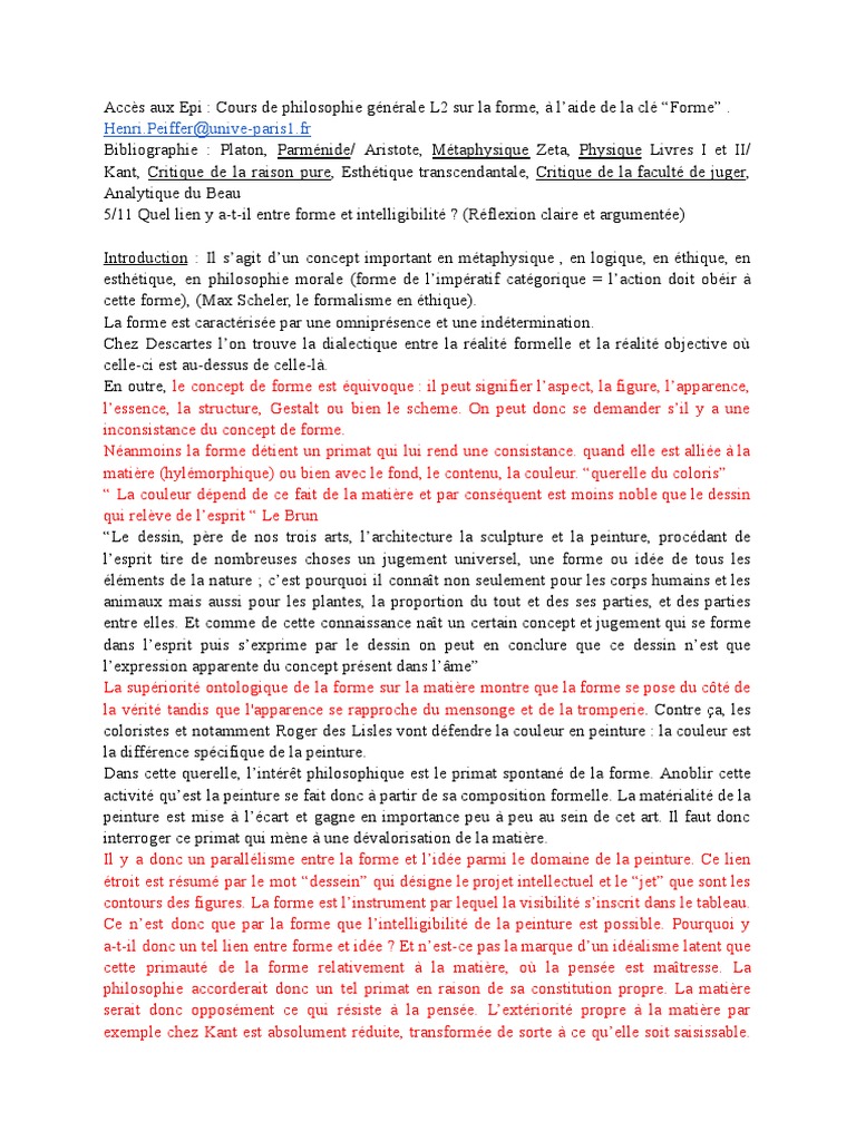 La Forme en Philosophie : Concepts Clés | PDF | Platon | Aristote