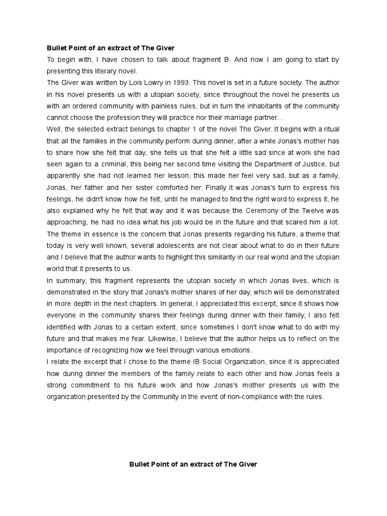 1 The Giver Extract B | PDF | General Fiction