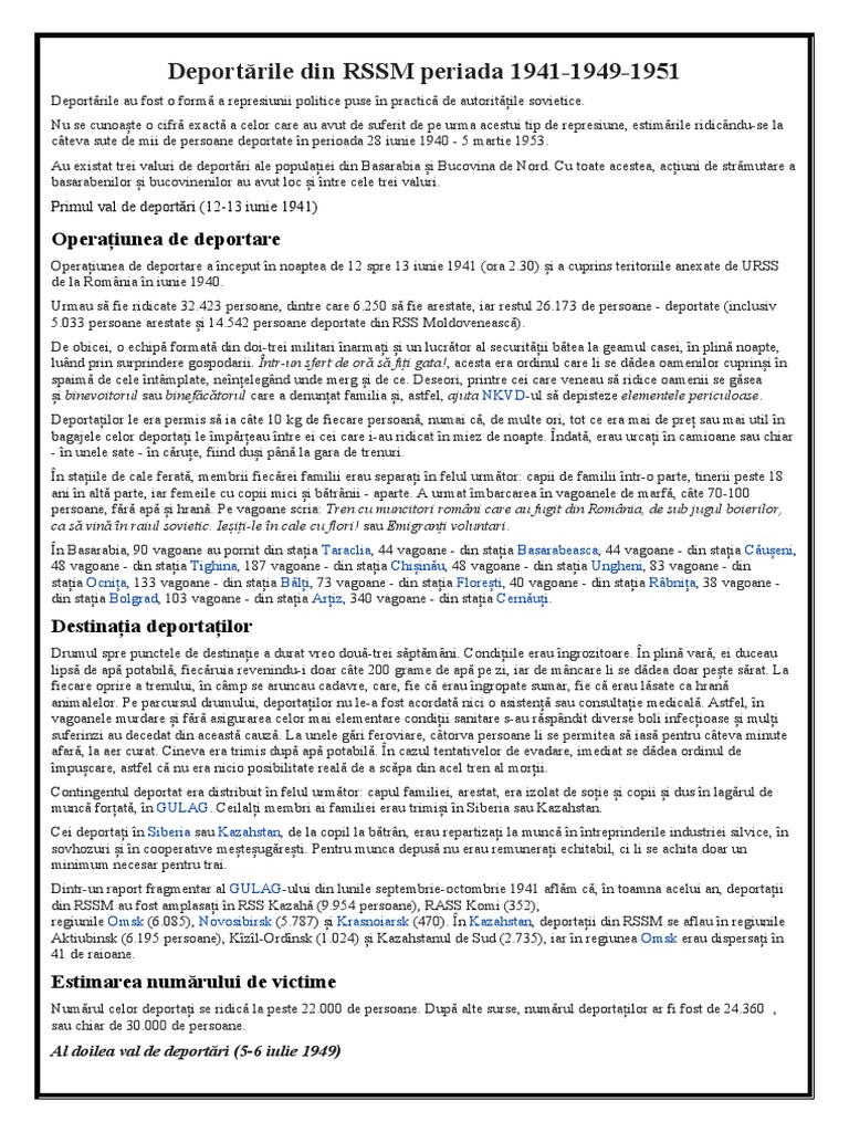 Deportările Din RSSM Perioada 1941 | PDF