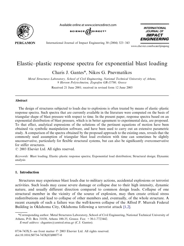 Elastic Plastic Response Spectra For Exponential Blast Loading PDF